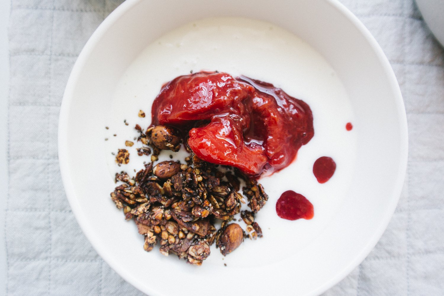 plum compote chocolate granola bowl